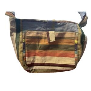 Unique Batik Stripe Colorful Boho Hobo Style Fabric Casual Tote Shoulder Bag